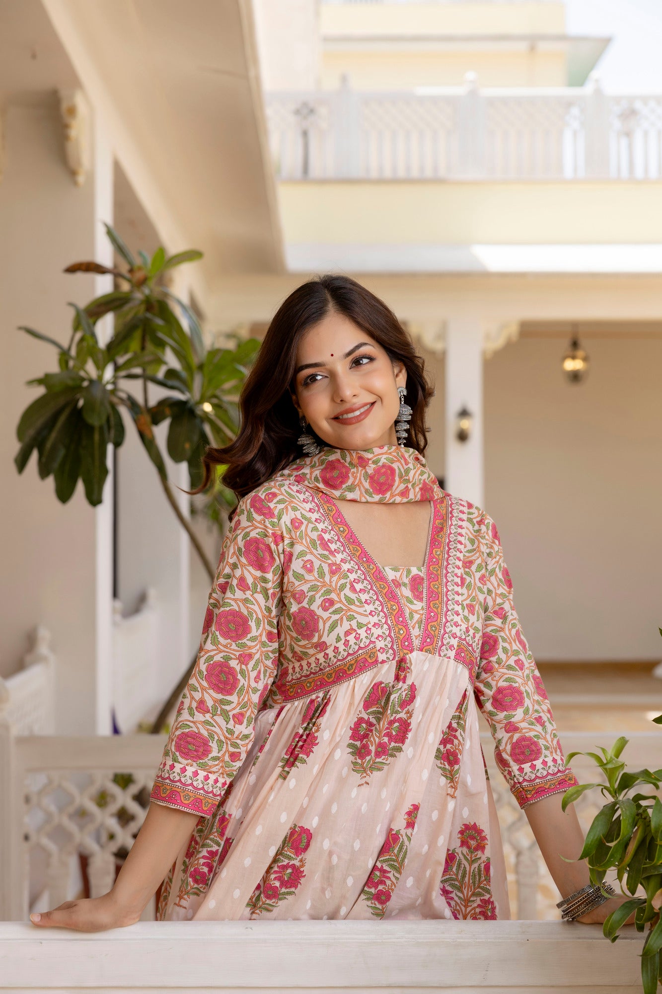 Blush Pink Floral Printed Anarkali Kurta Set