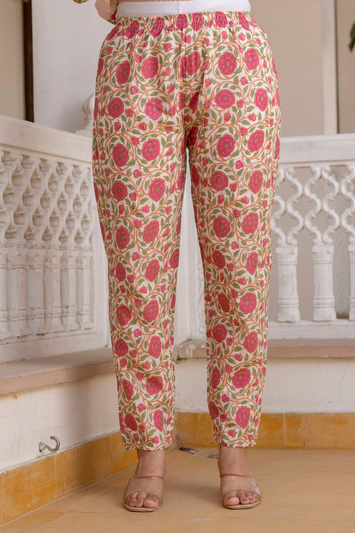 Blush Pink Floral Printed Anarkali Kurta Set