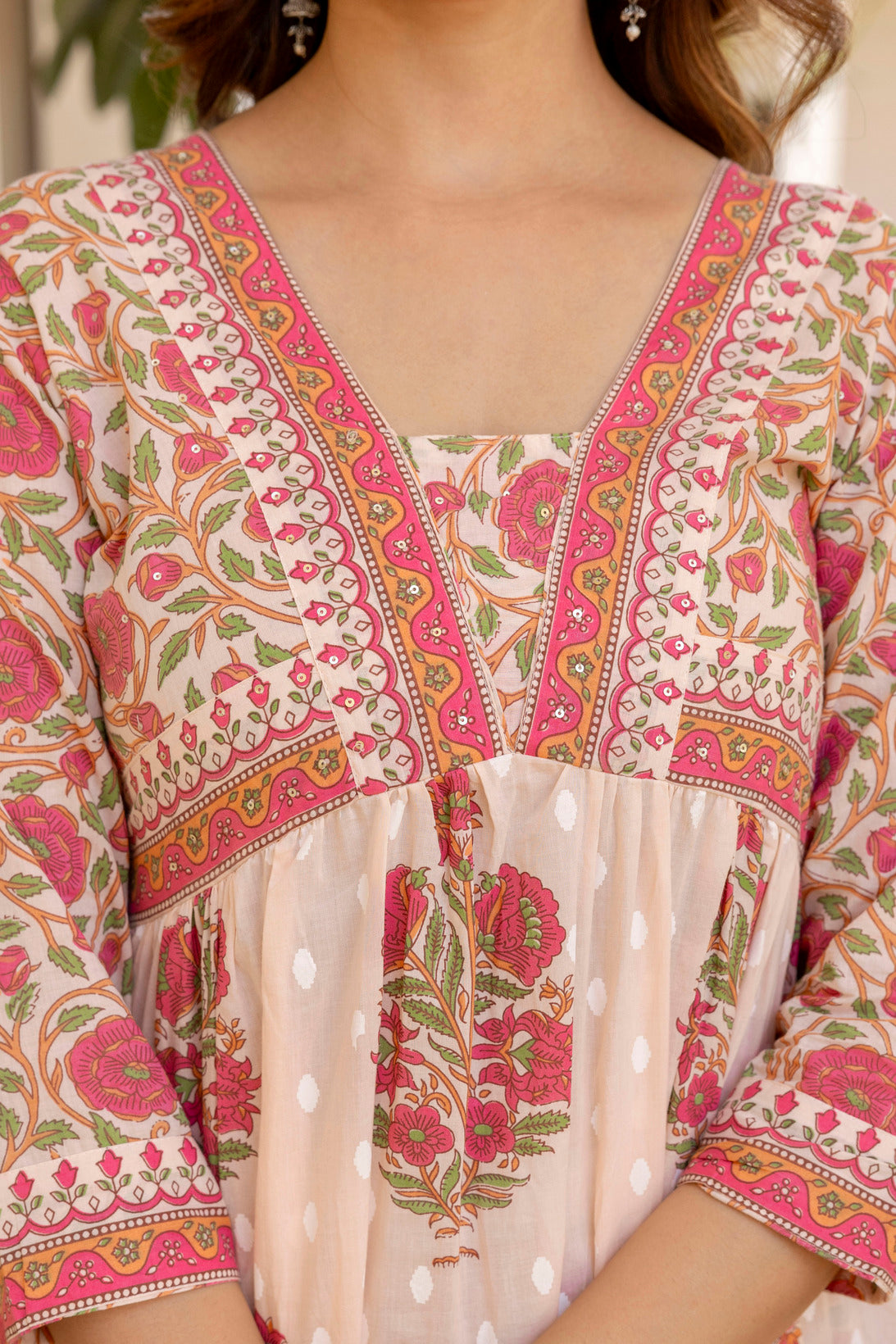 Blush Pink Floral Printed Anarkali Kurta Set