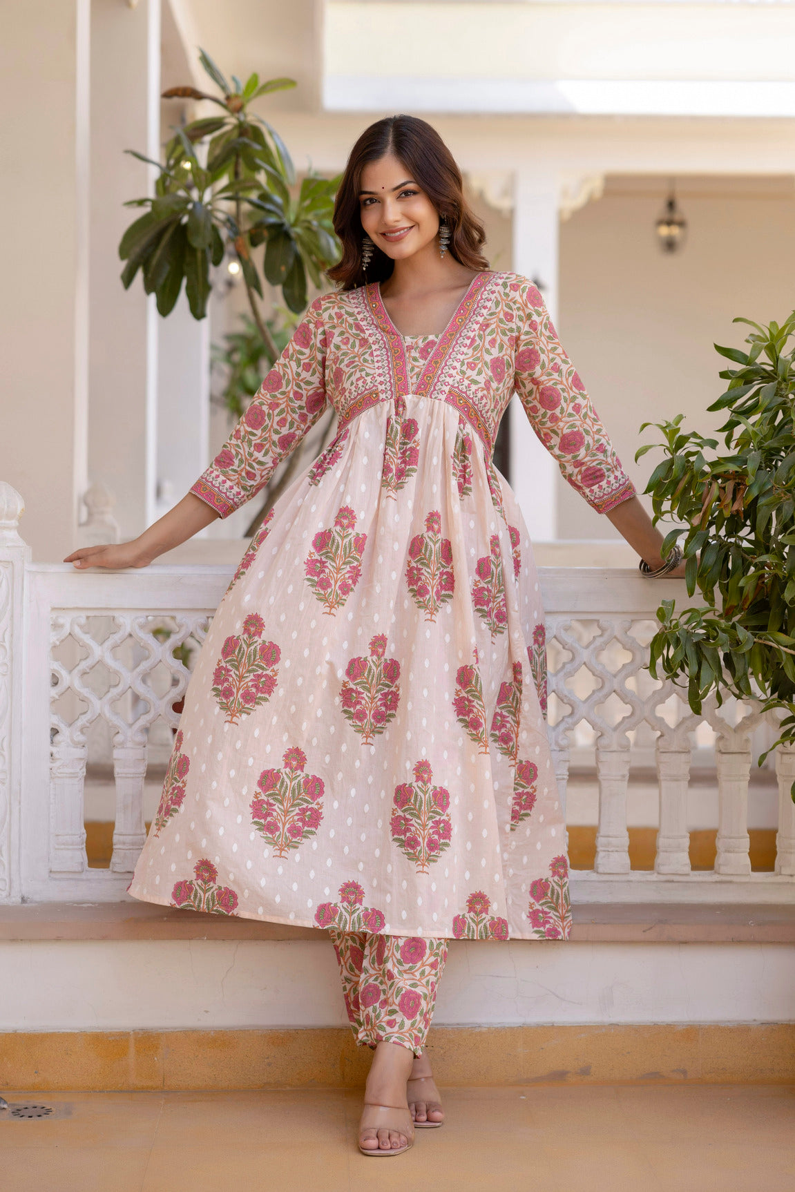Blush Pink Floral Printed Anarkali Kurta Set