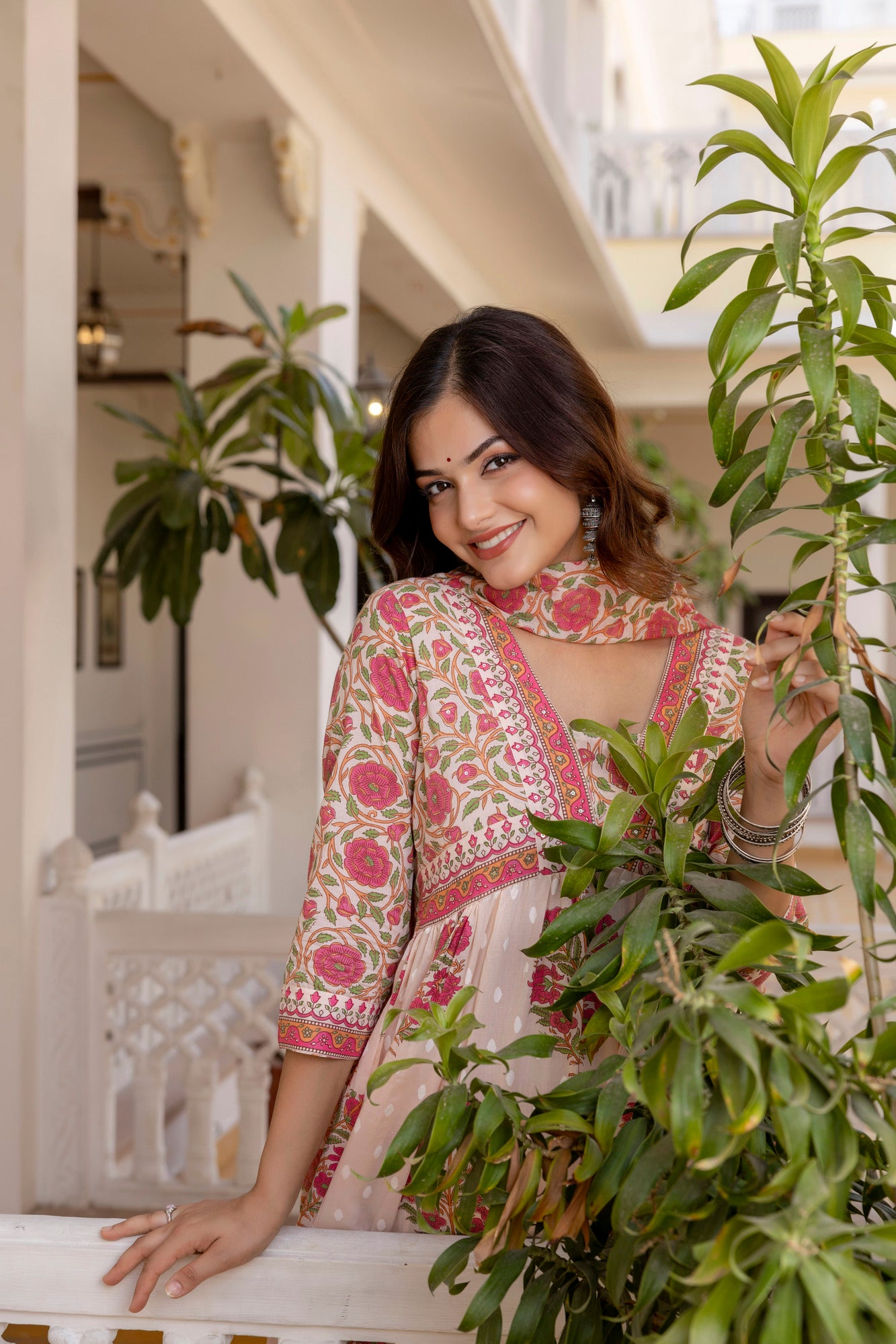 Blush Pink Floral Printed Anarkali Kurta Set