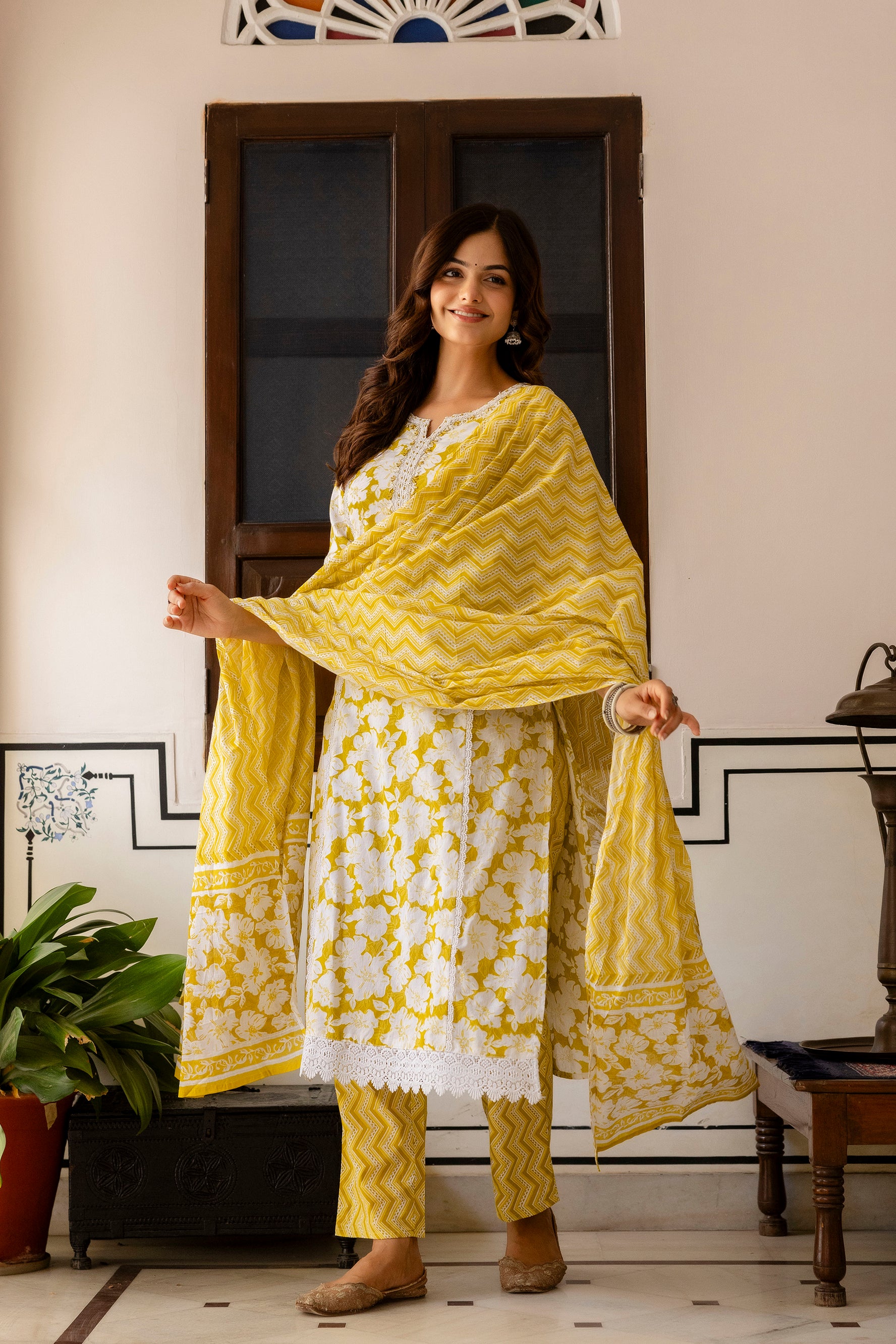 Sunshine Yellow Floral Printed Kurta Set