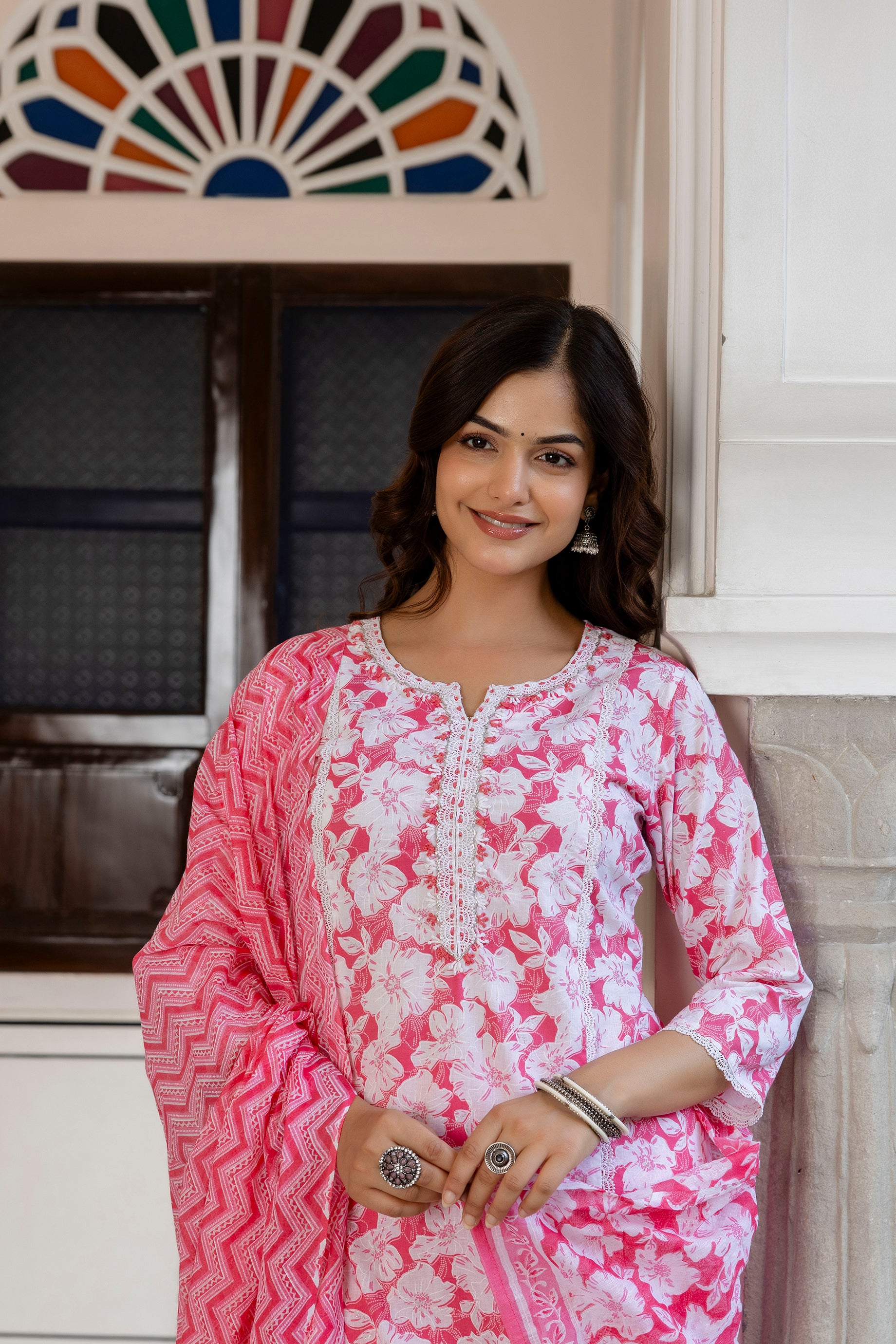 Blush Pink Floral Printed Kurta Set with Dupatta