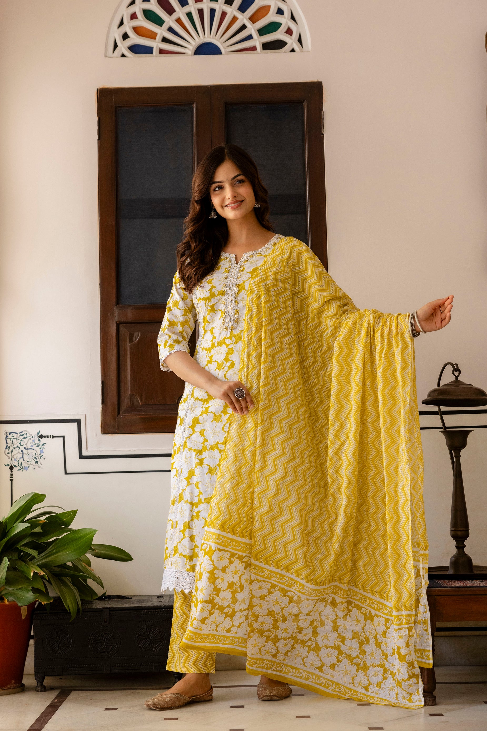 Sunshine Yellow Floral Printed Kurta Set