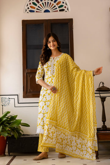 Sunshine Yellow Floral Printed Kurta Set