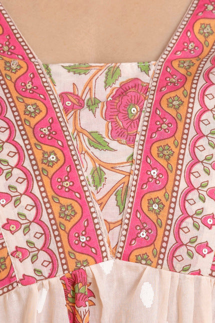 Blush Pink Floral Printed Anarkali Kurta Set