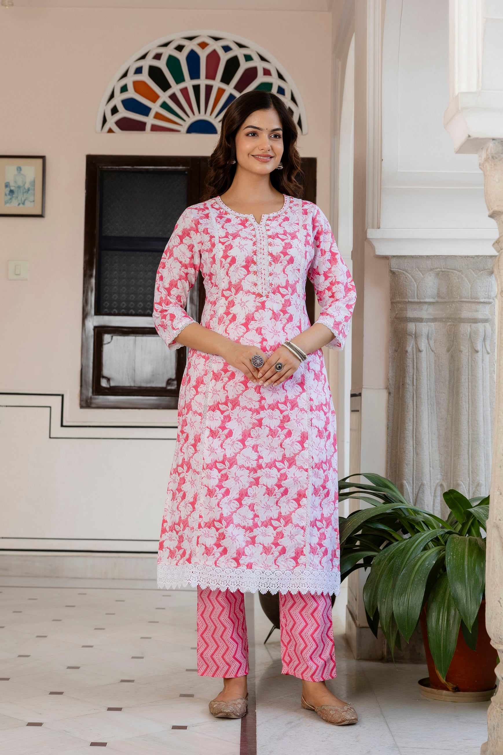 Blush Pink Floral Printed Kurta Set with Dupatta