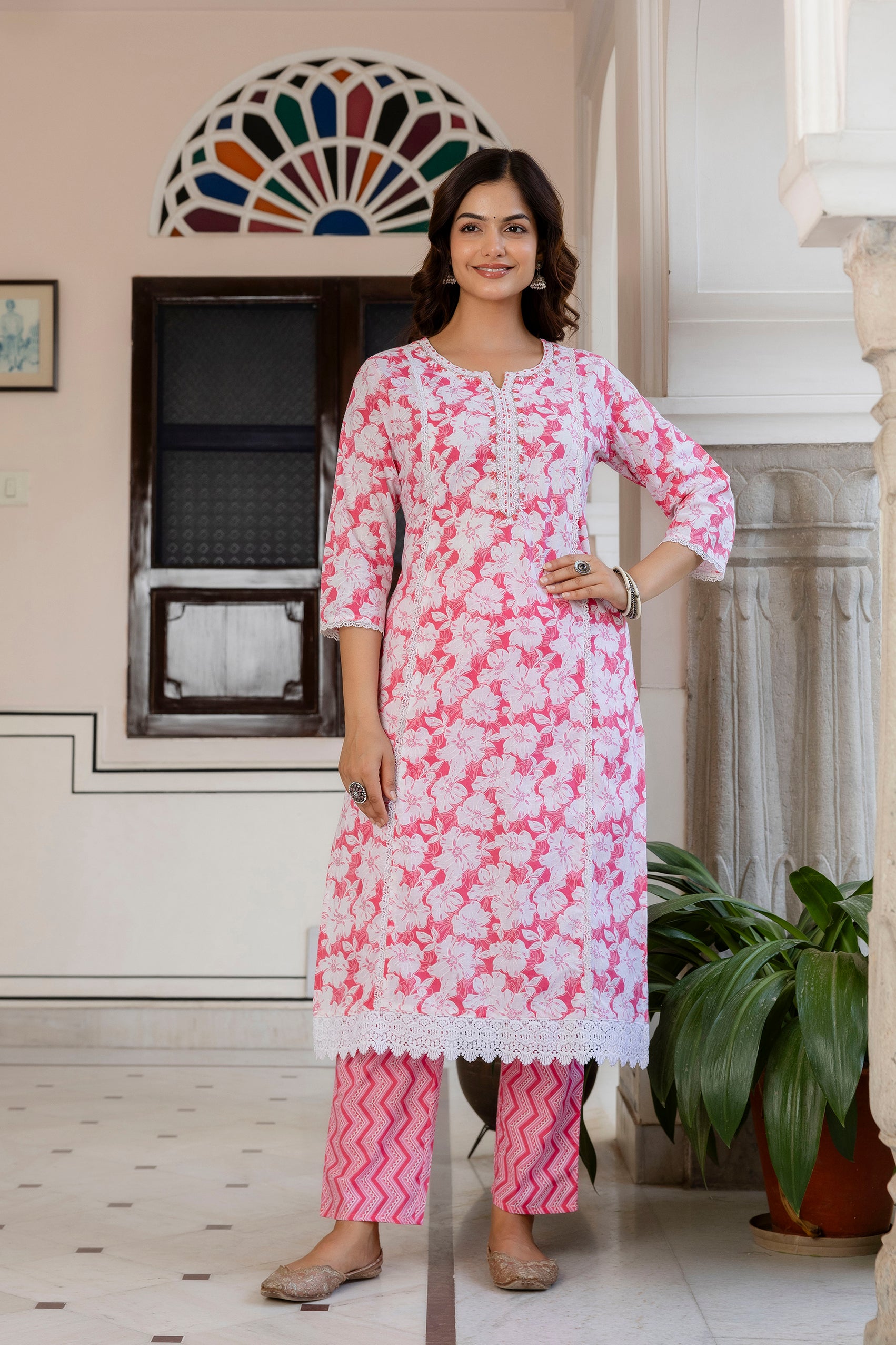 Blush Pink Floral Printed Kurta Set with Dupatta