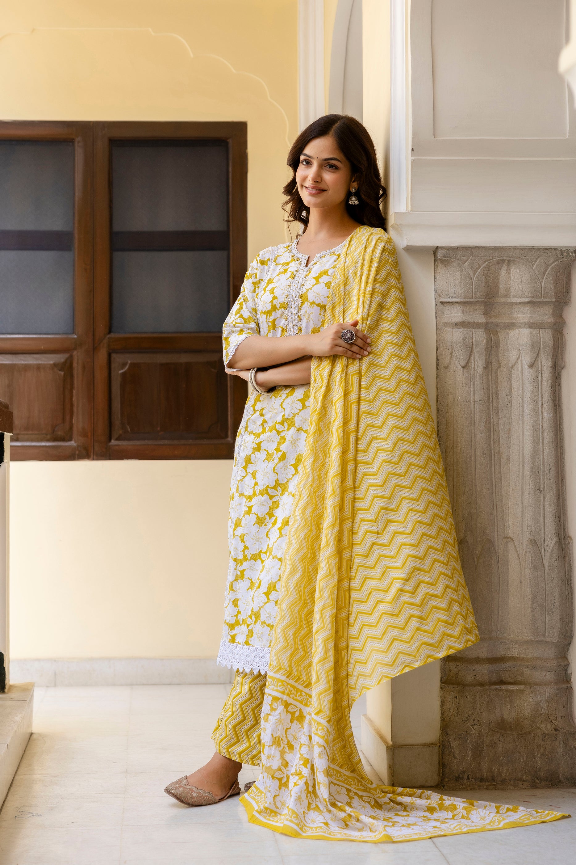 Sunshine Yellow Floral Printed Kurta Set