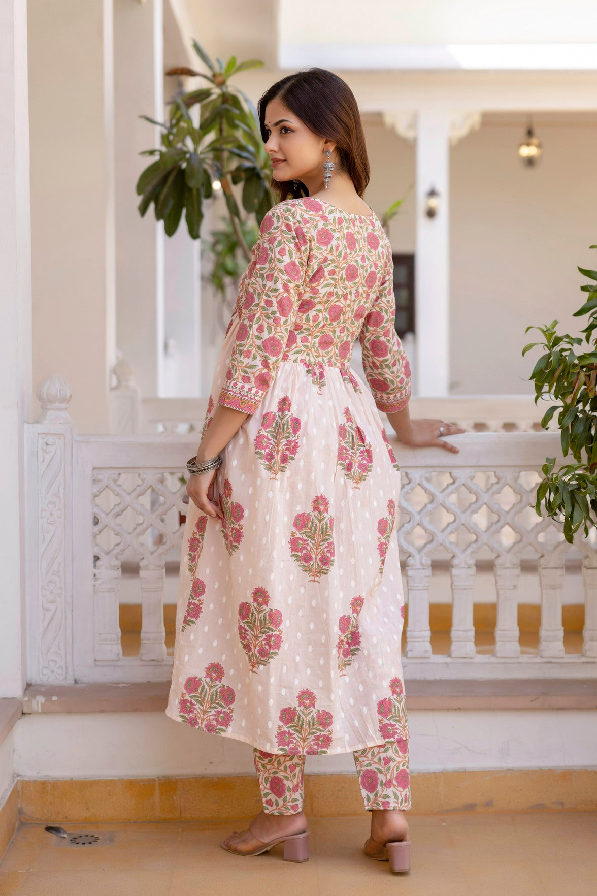 Blush Pink Floral Printed Anarkali Kurta Set