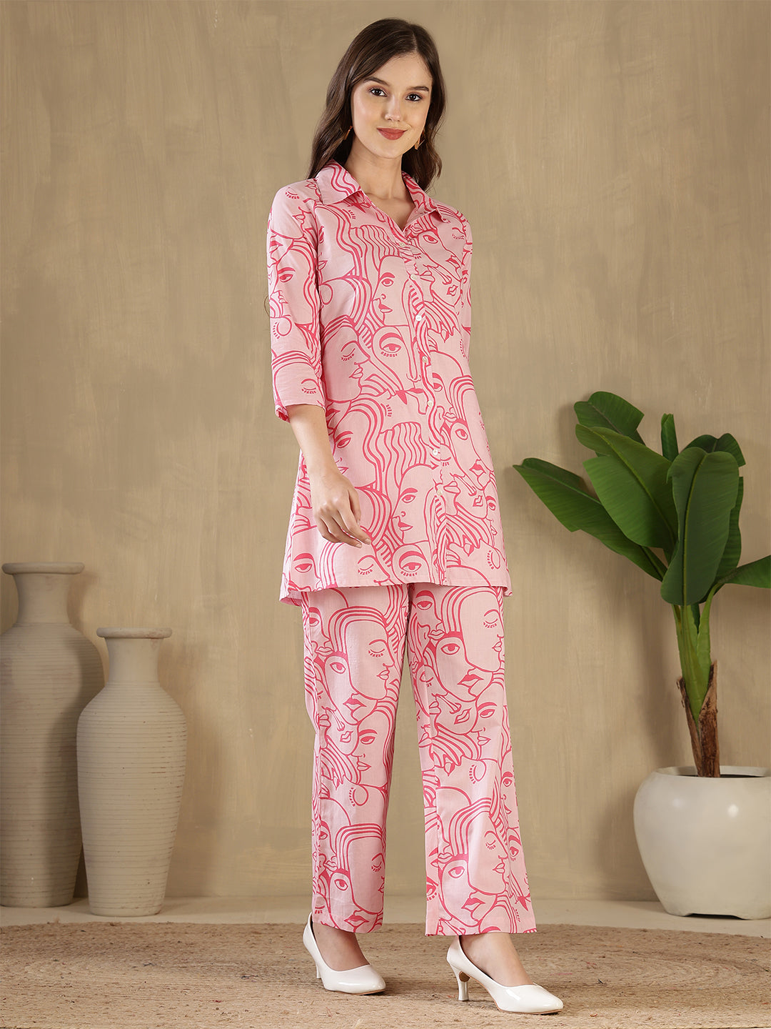 Rose Pink Abstract Print Co-Ord Set