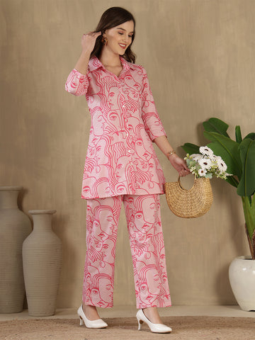 Rose Pink Abstract Print Co-Ord Set