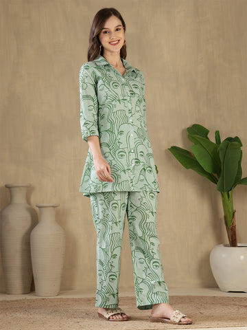 Sage Green Abstract Print Co-Ord Set