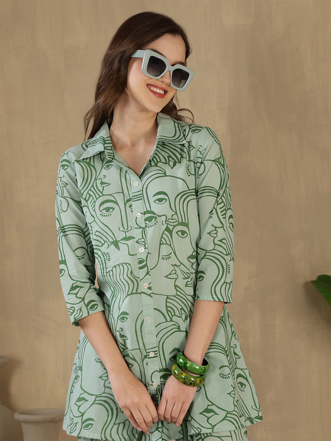 Sage Green Abstract Print Co-Ord Set