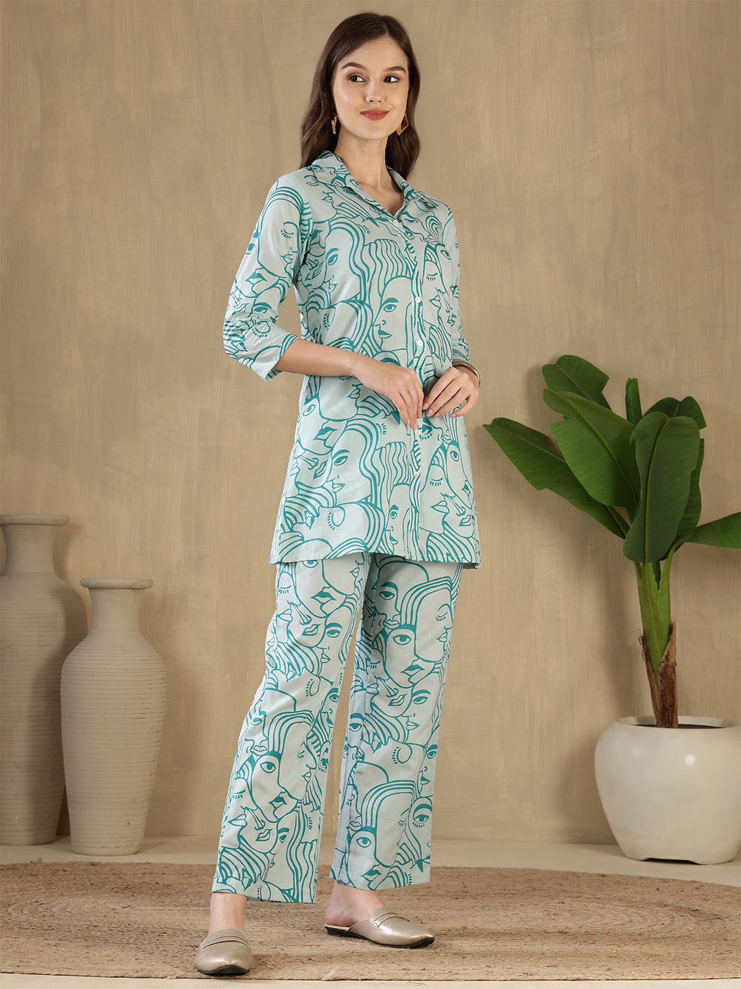 Mint Green Abstract Print Co-Ord Set
