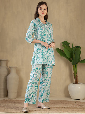 Mint Green Abstract Print Co-Ord Set