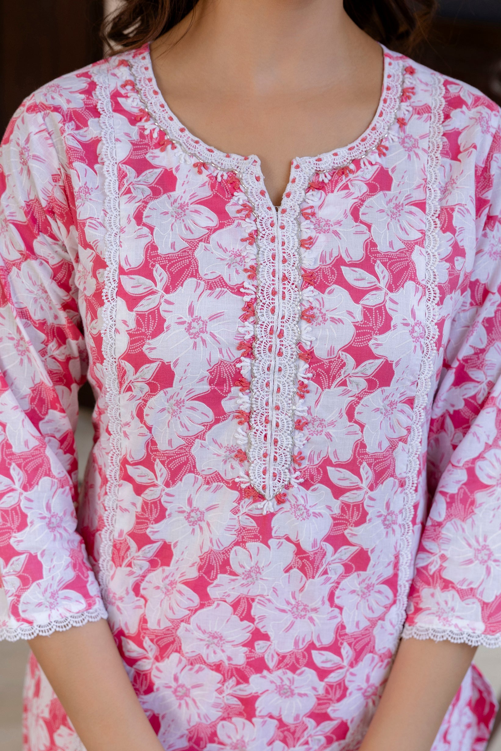 Blush Pink Floral Printed Kurta Set with Dupatta
