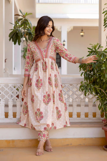 Blush Pink Floral Printed Anarkali Kurta Set