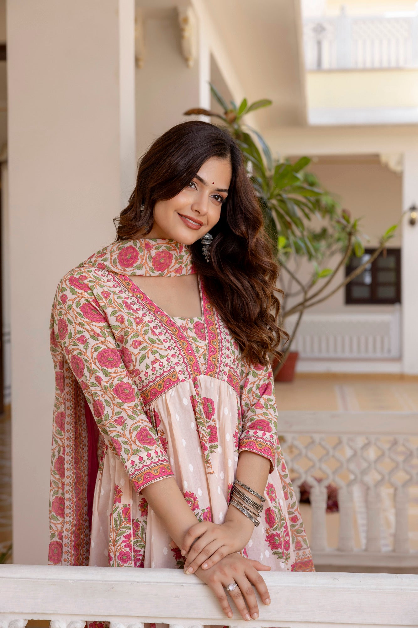 Blush Pink Floral Printed Anarkali Kurta Set