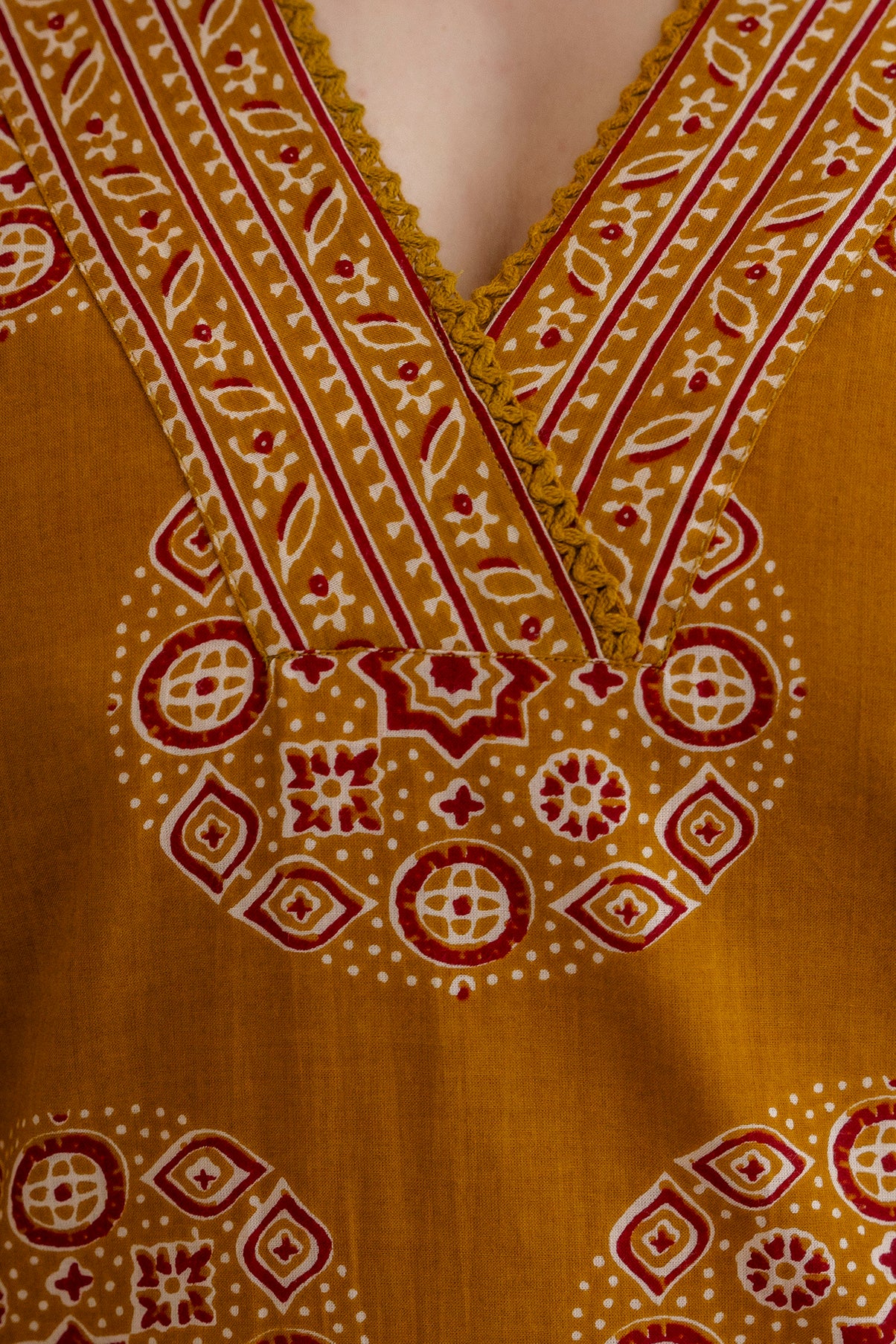 Mustard Yellow Ajrakh Print Cotton Kurti