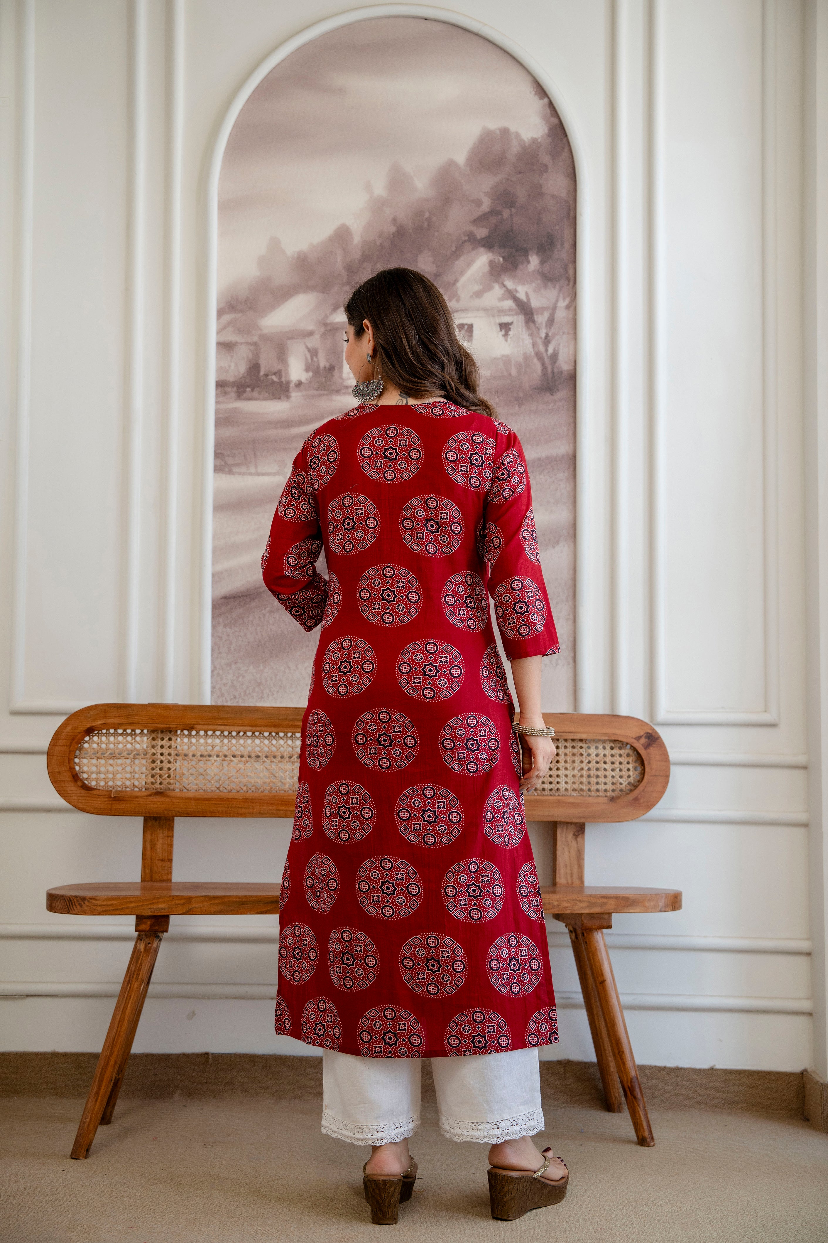 Ruby Red Ajrakh Print Cotton Kurti