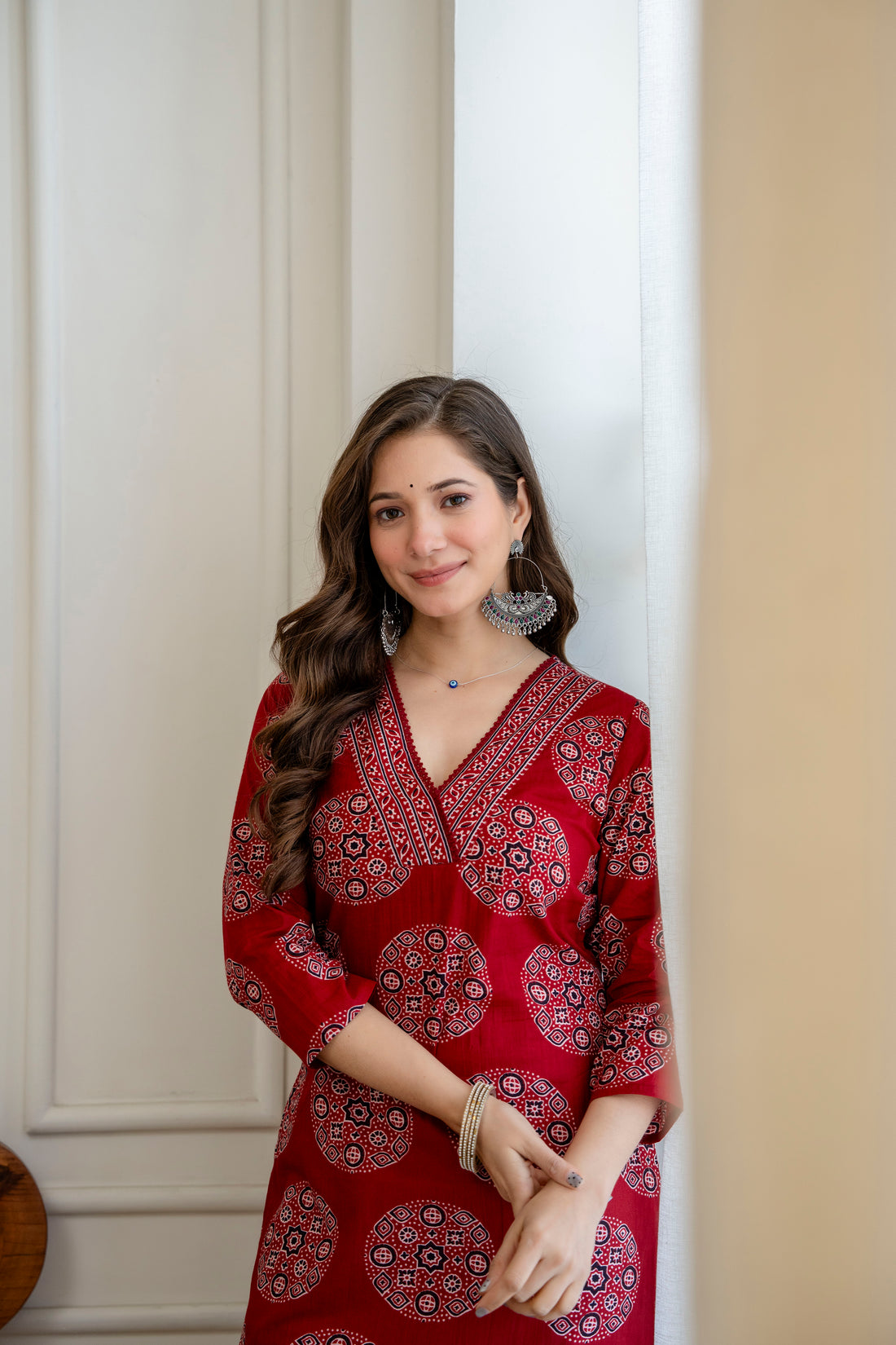 Ruby Red Ajrakh Print Cotton Kurti