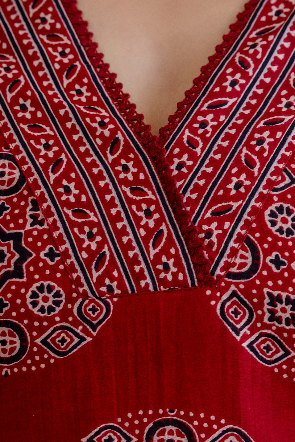 Ruby Red Ajrakh Print Cotton Kurti