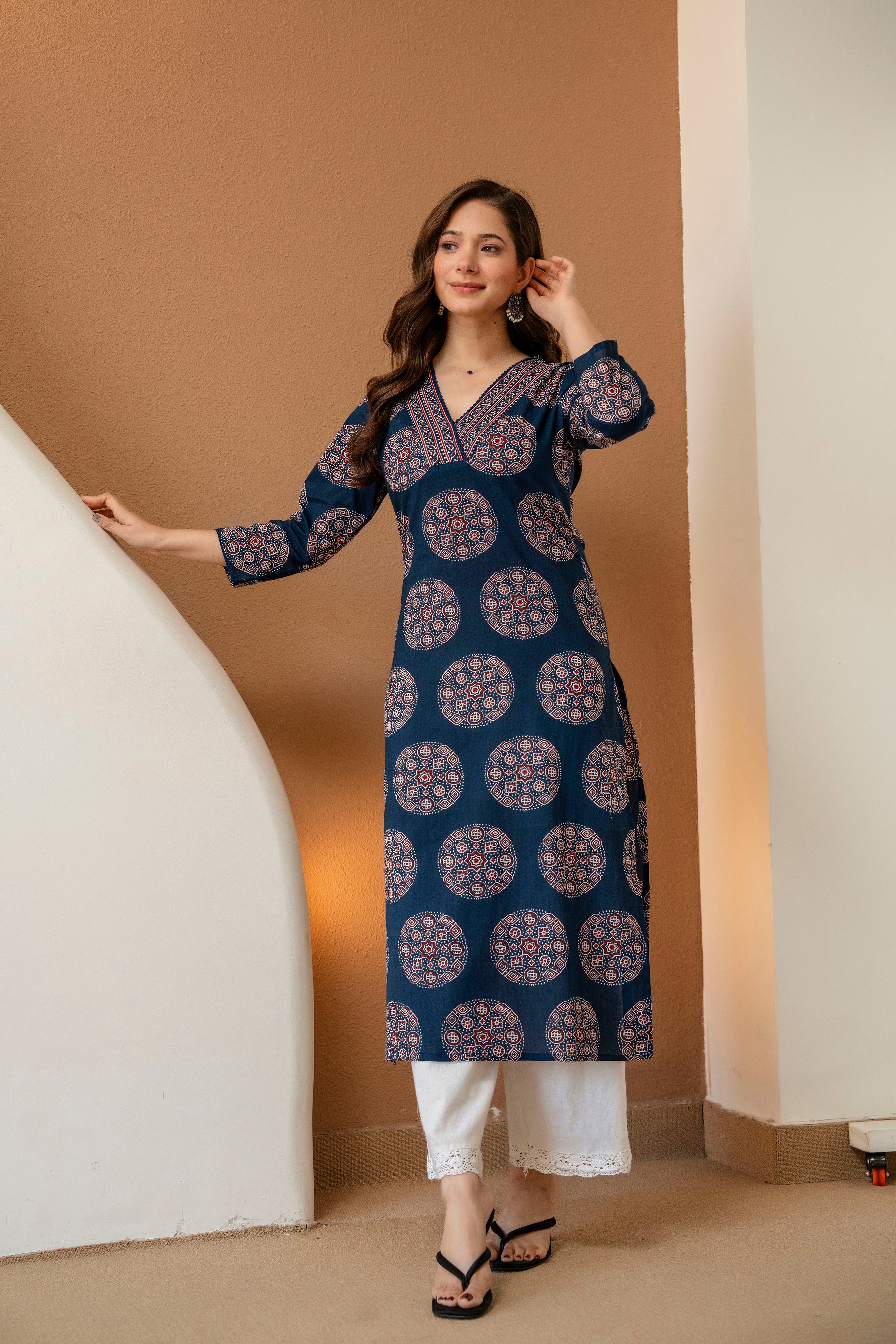 Indigo Ajrakh Print Straight Kurti