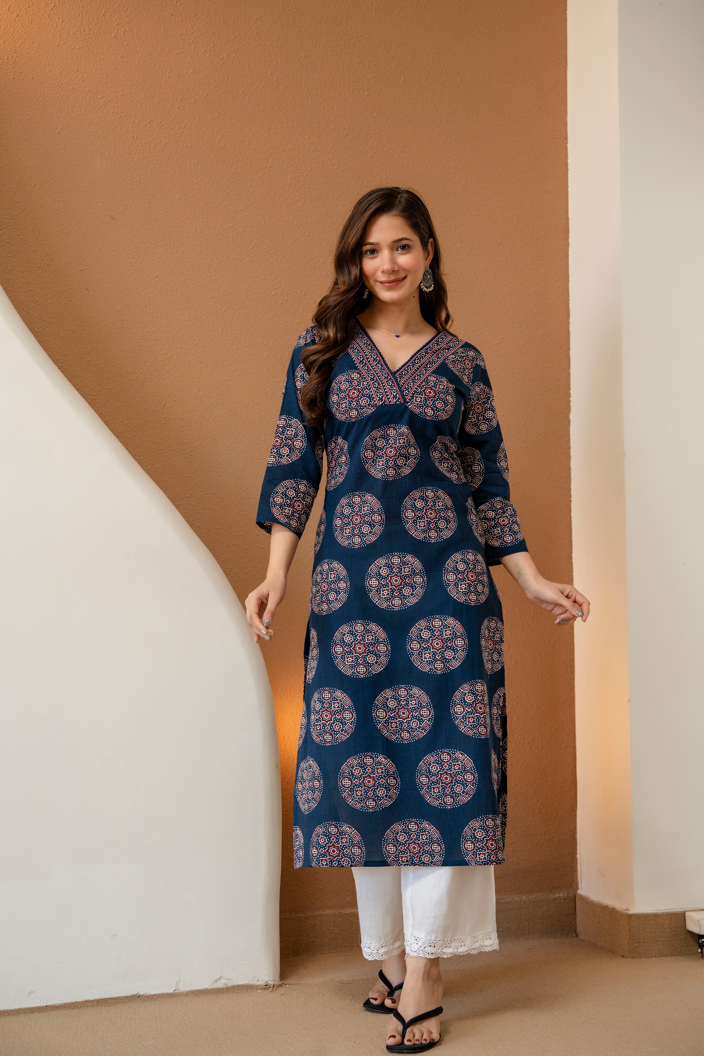 Indigo Ajrakh Print Straight Kurti