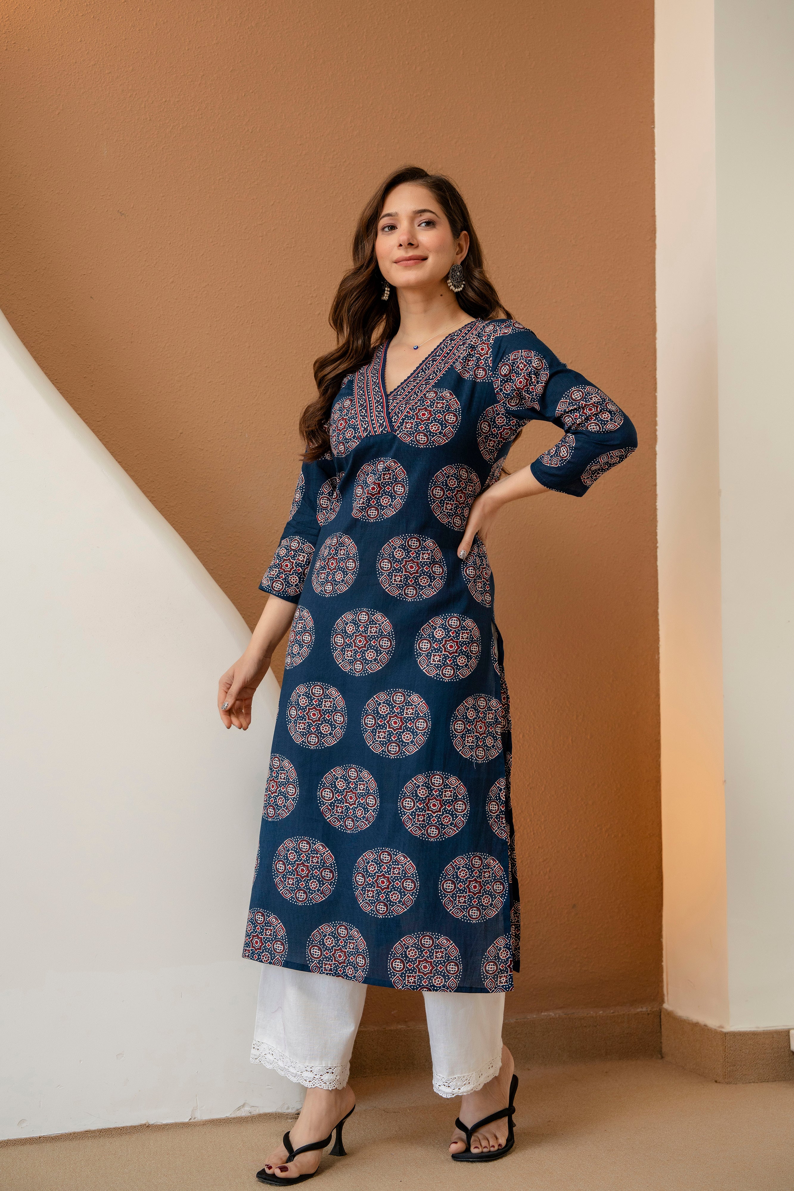 Indigo Ajrakh Print Straight Kurti