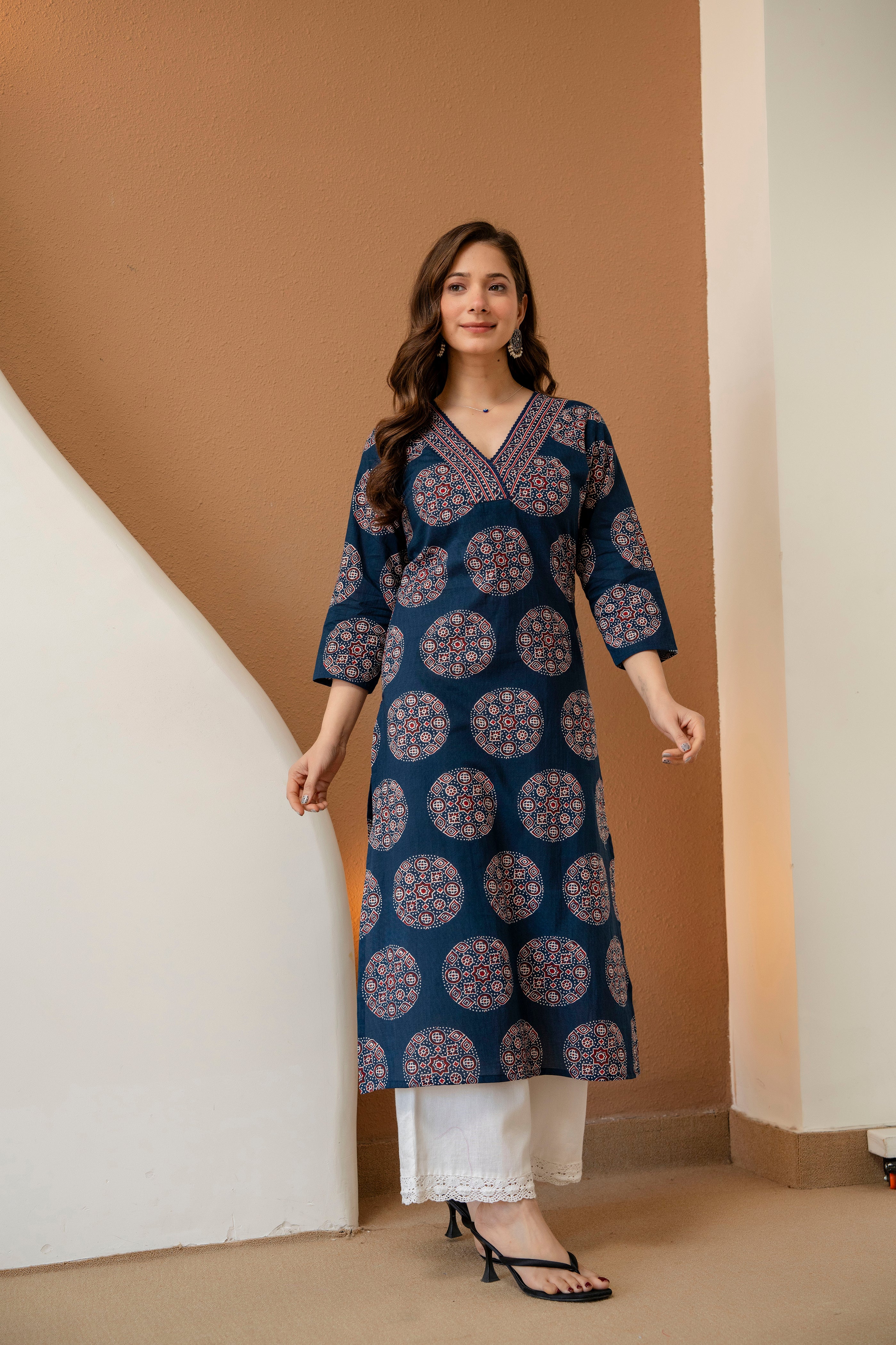 Indigo Ajrakh Print Straight Kurti