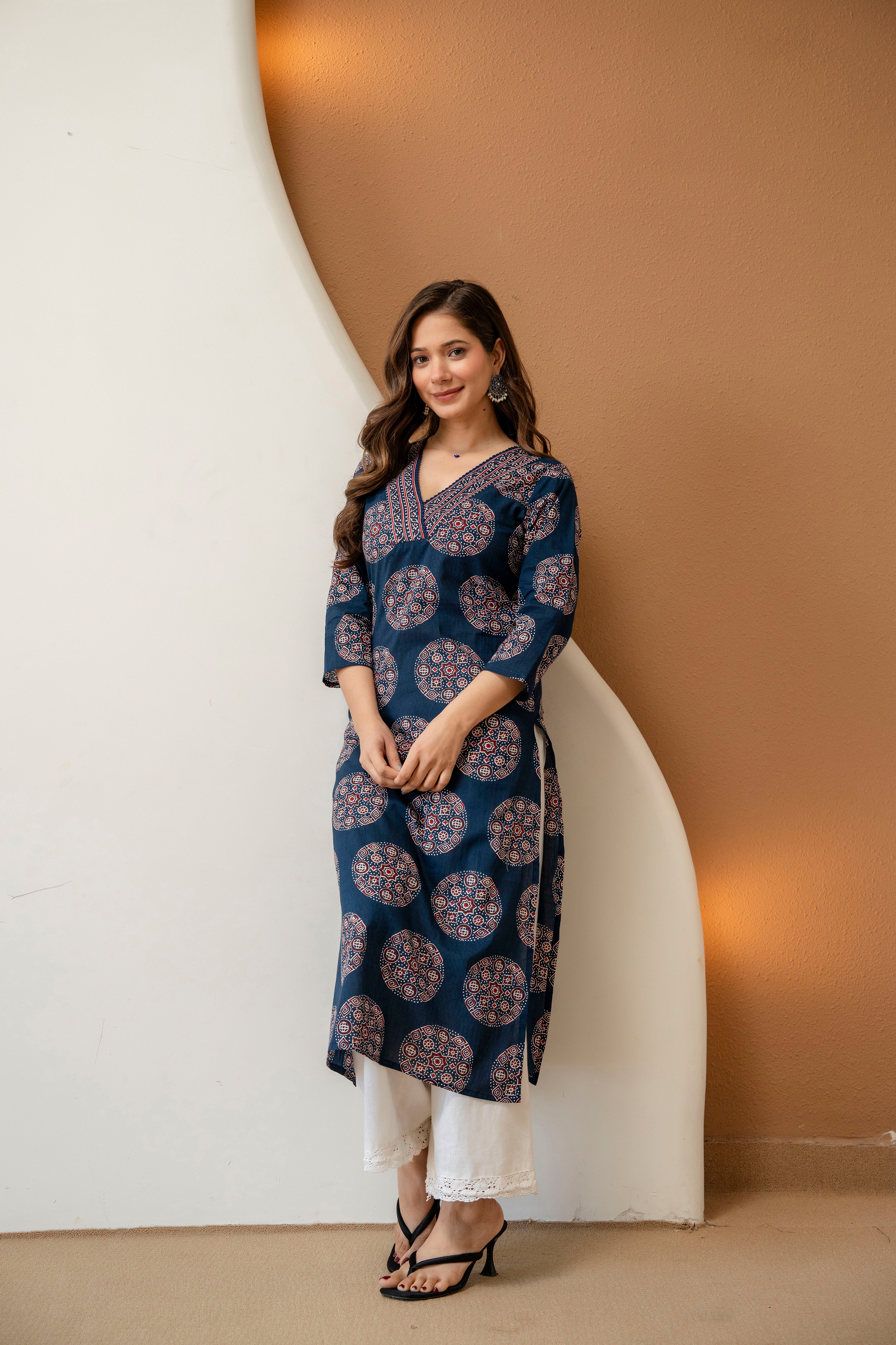 Indigo Ajrakh Print Straight Kurti