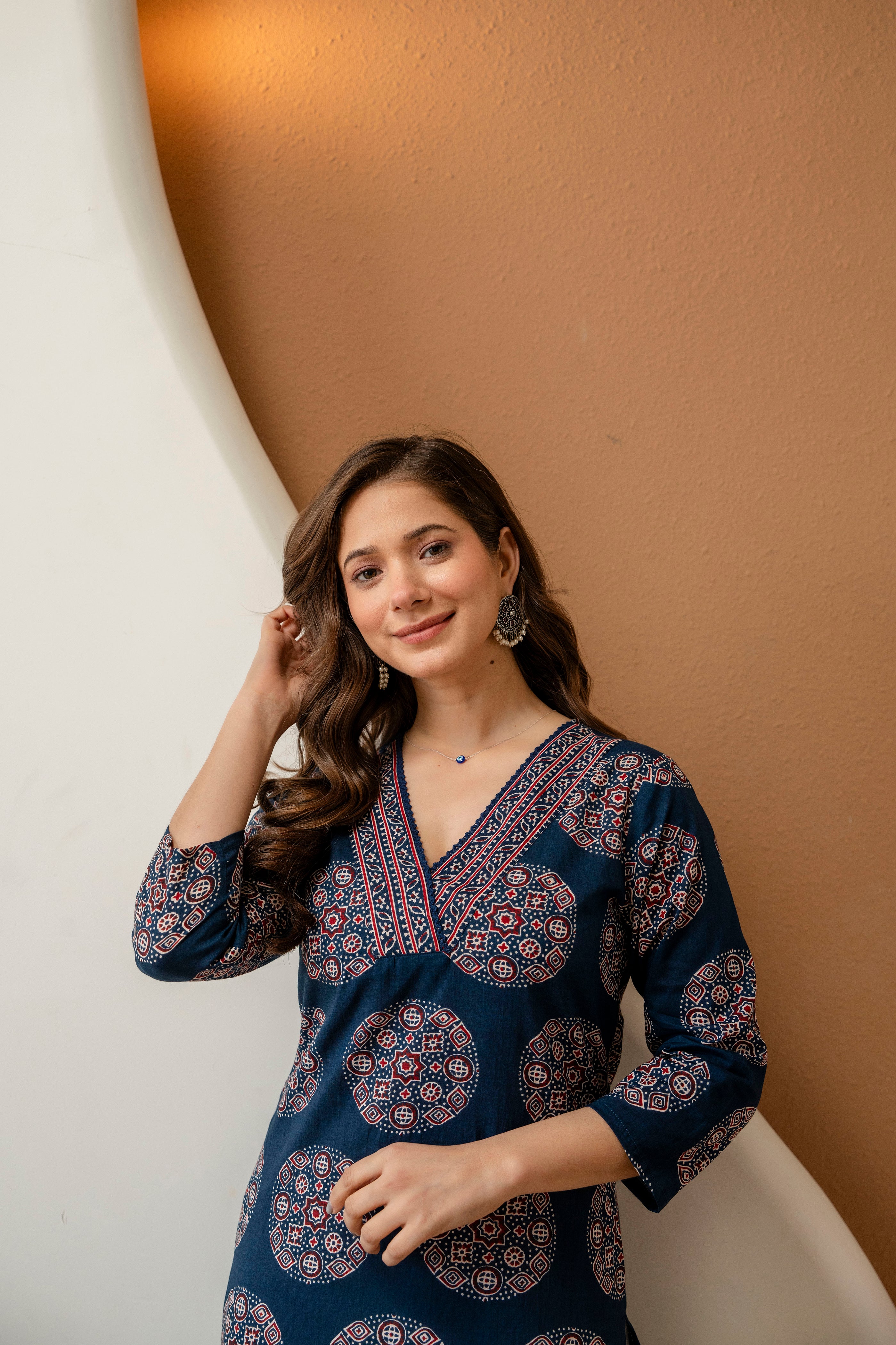 Indigo Ajrakh Print Straight Kurti