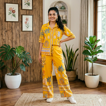 Blue Abstract Printed Cotton Blend Straight Suit Set With Dupatta